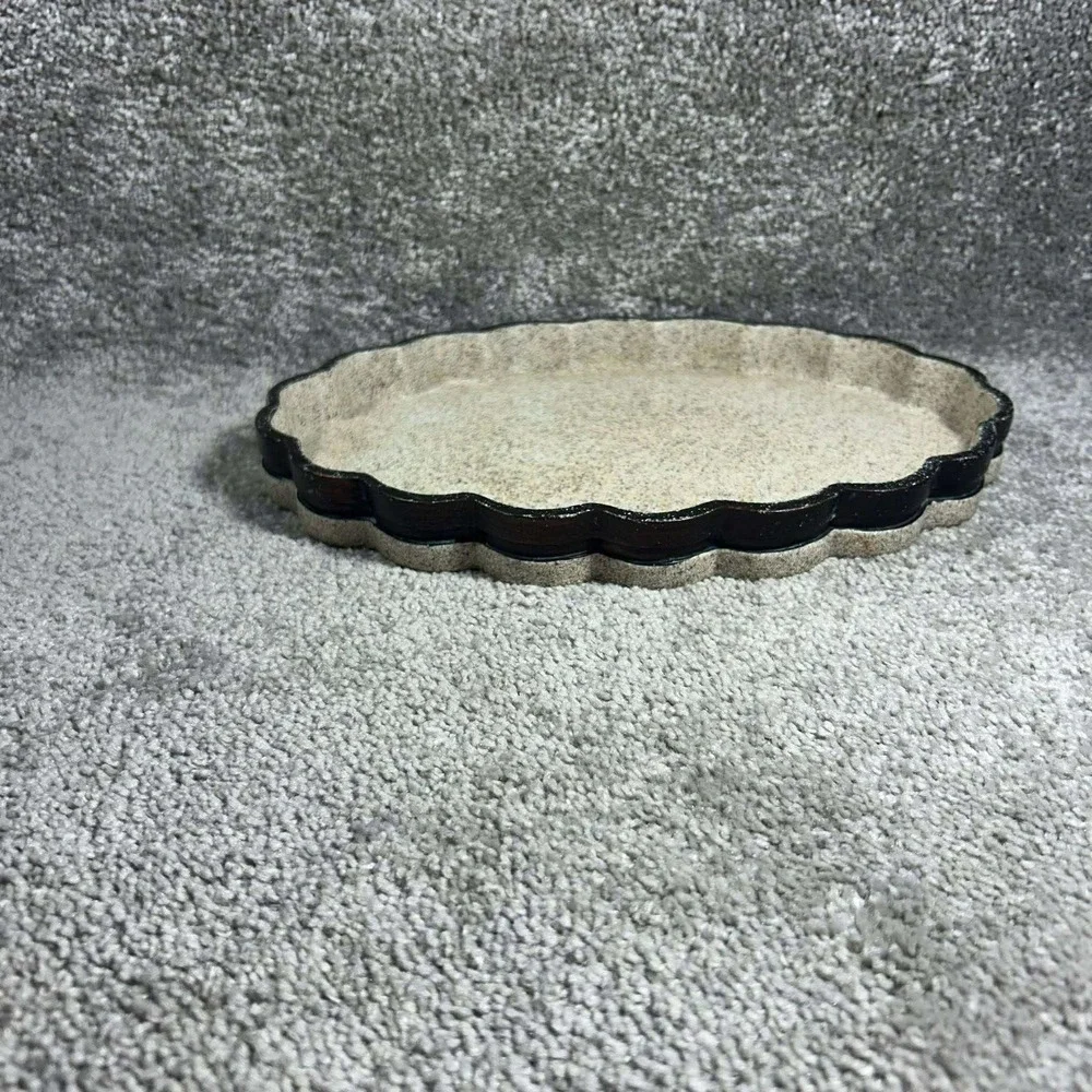 Vanity Tray Beige Scalloped Oval Speckled Faux Stone Home Decor